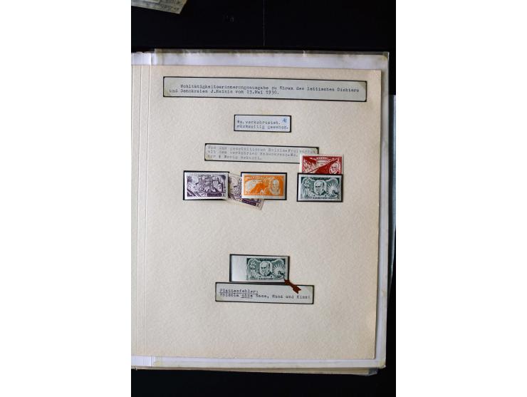 1930, Rainis-Fonds 1-15 s., unused and used collection with different watermarks, perforation varieties and two covers, fine