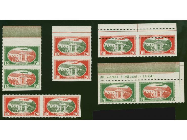 1930, Airmail 10 and 15 s., each as vertical and horizontal pair imperforated in between, plus 20 s. as horizontal pair imper