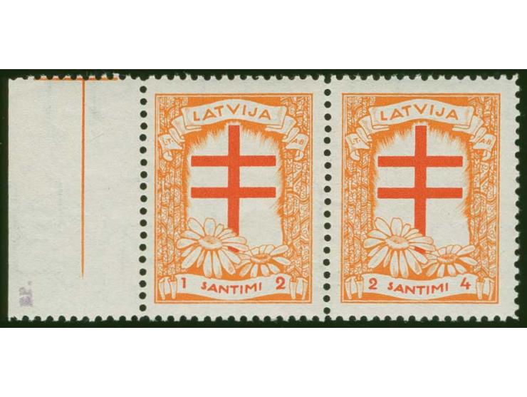 1930, Anti-Tuberculosis 1+2 s. orange/brick-red, in horizontal pair with normal stamp and sheet margin, mint never hinged, sm