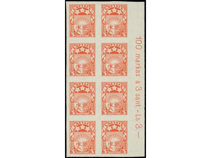 1929, Coat of arms 3 s. red-orange, archive proof, imperforated block of eight with right sheet margin with complete inscript