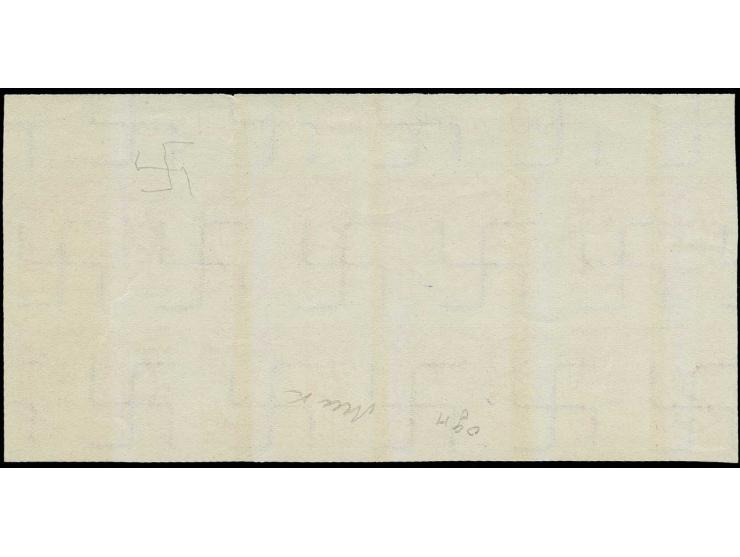 1929, Coat of arms 3 s. red-orange, archive proof, imperforated block of eight with right sheet margin with complete inscript