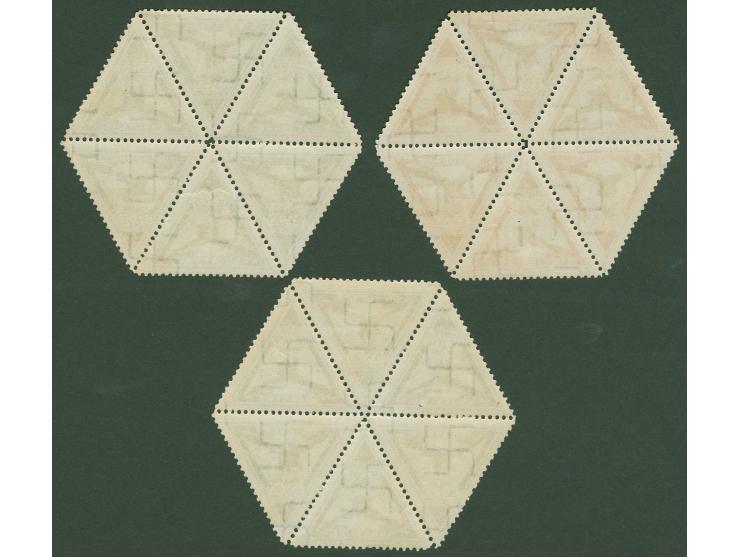 1932, Airmail "Aiszargi IV" 10-25 s., blocks of six, mint never hinged, very fine