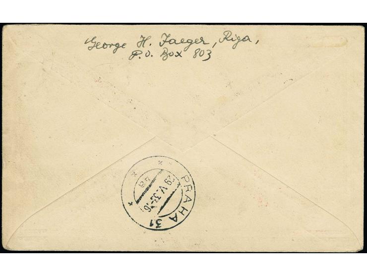 Airmail 10-25 s. with additional franking tied by cds. "RIGA-LIDPASTS 28.5.33" to registered cover to Praque, fine, certifica