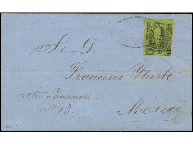 12 c. "MEXICO 1-71" and additional "APAM" tied by oval "FRANCO EN APAM" to lettersheet to Mexico City, fine and scarce
