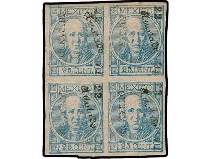 1872, "Anotado" on postal forgery 25 c. "22-71 DURANGO" in block of 4, unused o.g., a scarce block