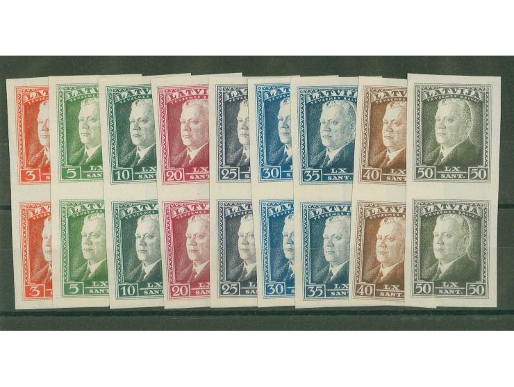 1937 President Ulmanis 3-50s., archive proofs, imperforated vertical pairs, without gum, rare, fine