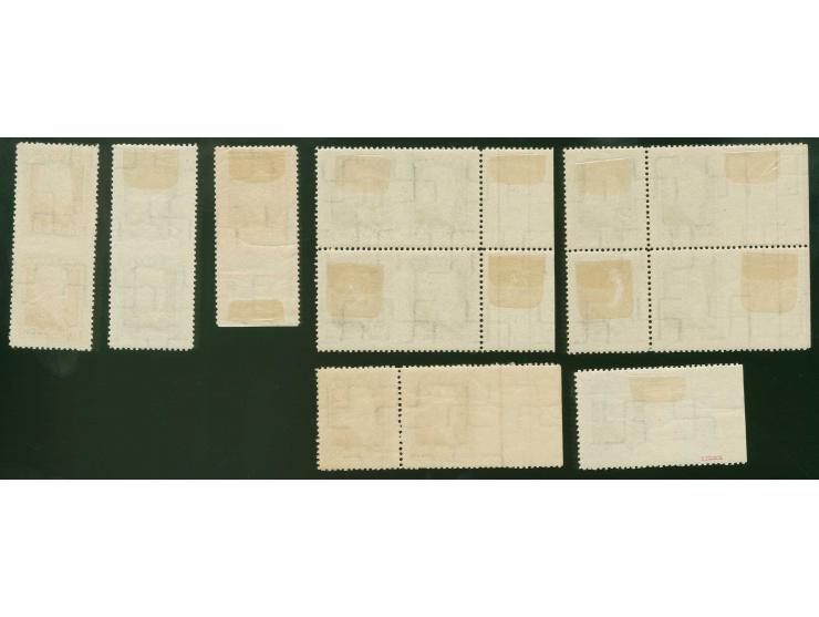 1937, President Ulmanis 3., 25. 30. and 40 s., 7 stamps resp. multiples with perforation varieties including 3 s. imperforate
