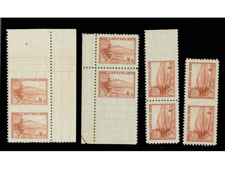 1938, 20th Anniversary of the Republic 2 s. brown-red, 4 pairs, one from the upper right sheet corner, imperforated horizonta