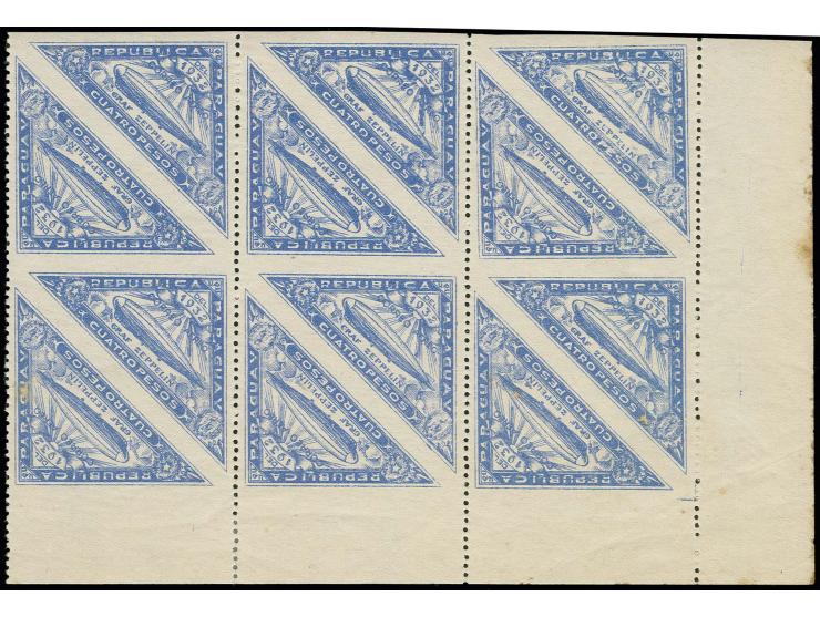 1932, Zeppelin 4 p. ultramarine, perforated on one side only, marginal block of 12, unmounted mint, few small spots and margi
