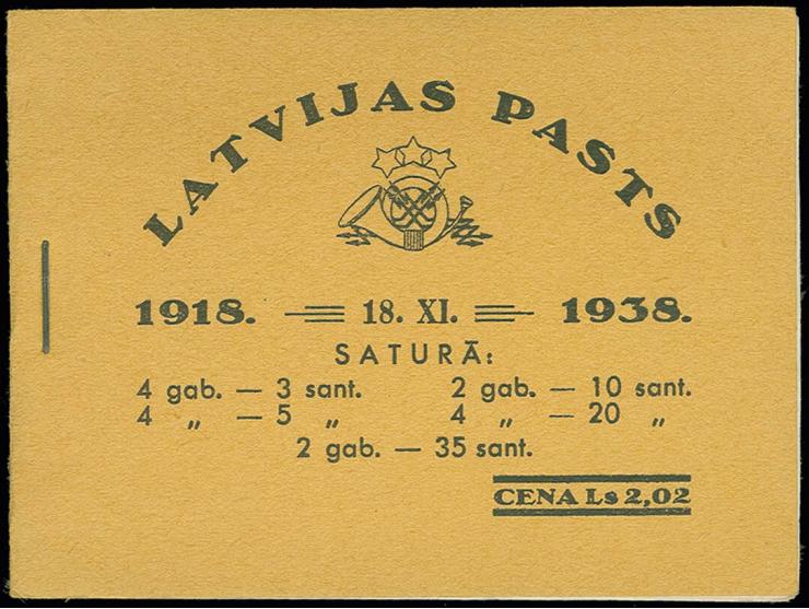 1938, 20th Anniversary of the Republic, booklet with 4 stamps at 3 s., 4 stamps at 5 s., 3 stamps at 10 s., 4 stamps at 20 s.