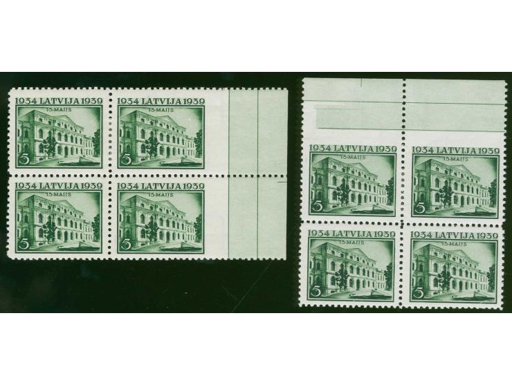 1939, Fifth anniversary of the re-birth of authoritarian government 5 s. green, two blocks of four from the upper resp. right