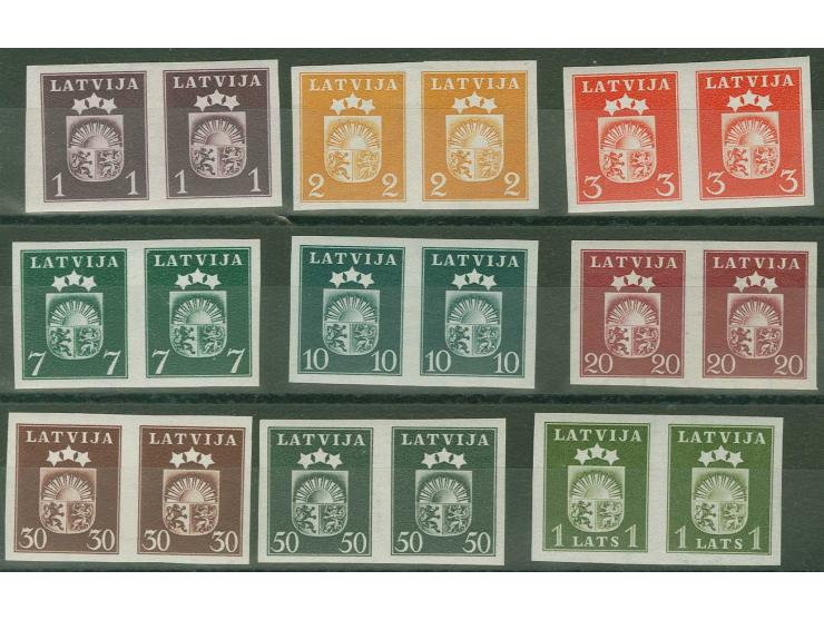 1940, Coat of arms, archival proofs, 1-3, 7-30 s. and 50 s. and 1 l. each as imperforated, horizontal proof, mint never hinge