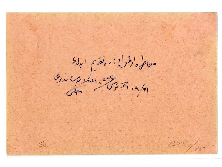 CANCELLATIONS: "ELULA MEVKIFI POSTA SUBESI HATTI ALI (19) AGUSTOS 323", superb strike on addressed postcard 20 pa. with text 