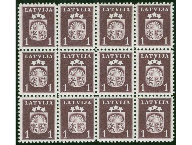 1940, Coat of arms 1 s. dark brown-violet, with normal horizontal watermark, block of 12, mint never hinged, scarce, upper ri