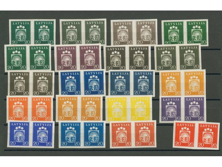 1940, Coat of arms 20 s., colour proofs, 20 imperforated horizontal pairs in different colours, mostly mint never hinged, rar