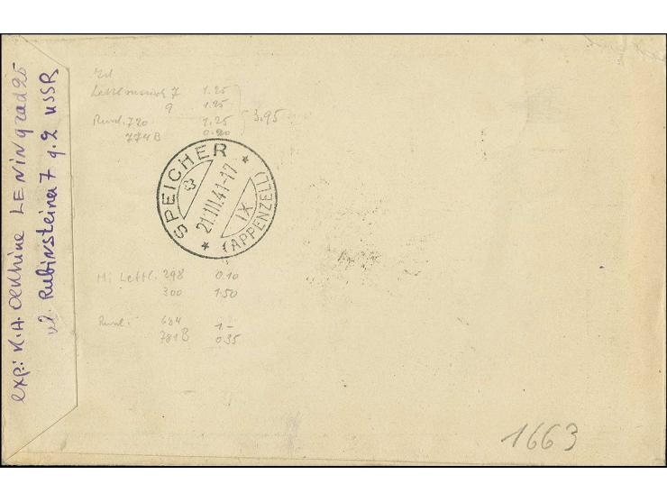 1940, Coat of arms 20 and 35 s. in combination with Sovjet Union stamps tied by cds. "LENINGRAD 14 3 41" to registered cover 