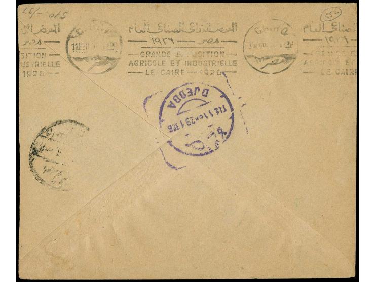 1925, Handstamp on Hedjaz railway fiscal stamps 1 pia. and 2 pia. on cover via Jeddah to Cairo with transit and arrival marks