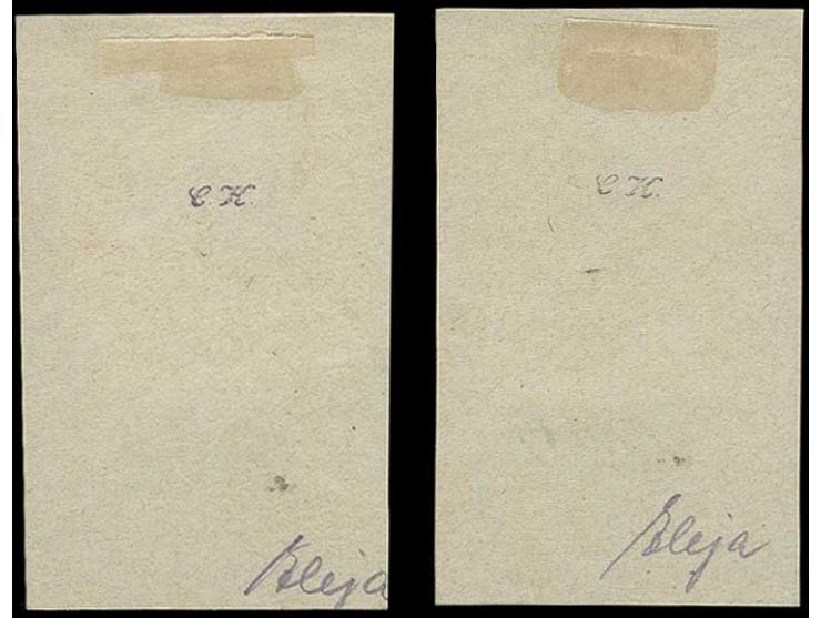 15 k. orange imperforated and 30 k. green, each tied by cds. "ELEJA" with handwritten date to piece, fine