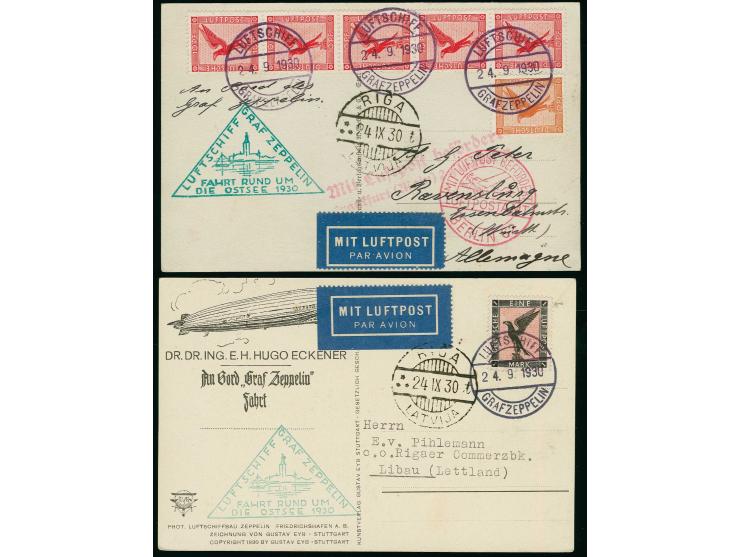 1930, Baltic Sea flight, dropping Riga, two cards, fine