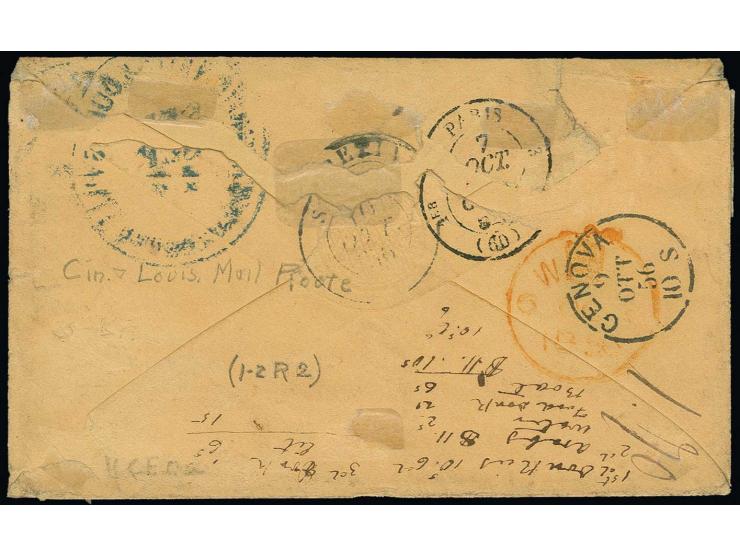 1851/57, 1 c. blue, type II, horizontal pair with 3 c. dull-red, tied by blue "CINCINNATI & LOUISVILLE MAIL ROUTE SEP 17" to 