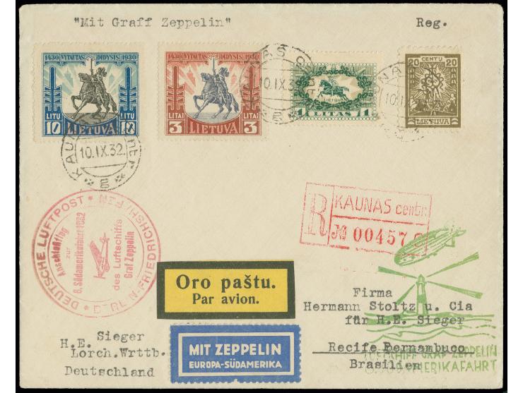  LITAUEN: 1932, 6. Südamerikafahrt, R-Brief mit Anschlussflug Berlin nach Pernambuco, Kabinett