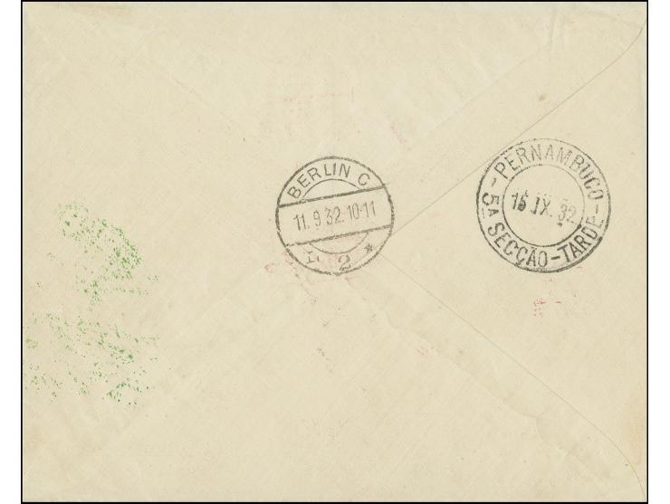  LITAUEN: 1932, 6. Südamerikafahrt, R-Brief mit Anschlussflug Berlin nach Pernambuco, Kabinett