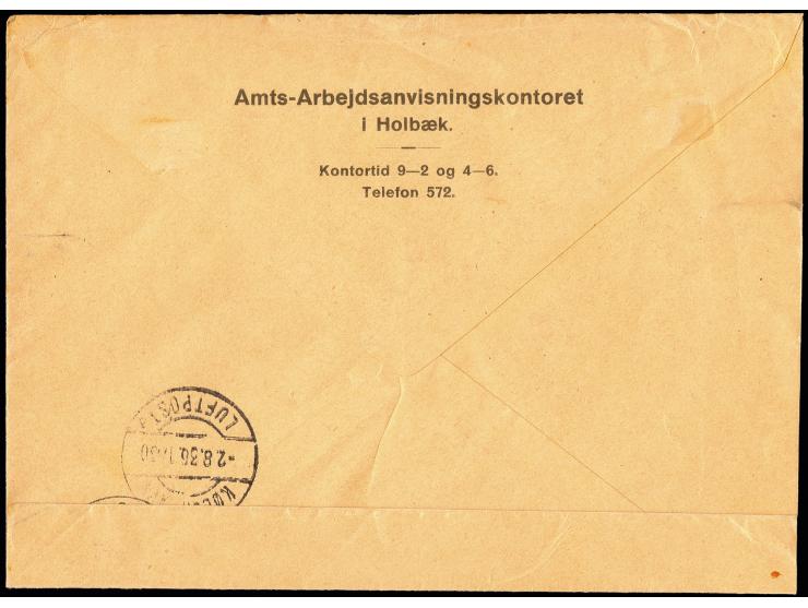 Dänemark: Brief mit Flugpost-Frankatur und rotlila Bestättigungsstempel, Umschlag unten einmal umgefaltet, sonst Pracht