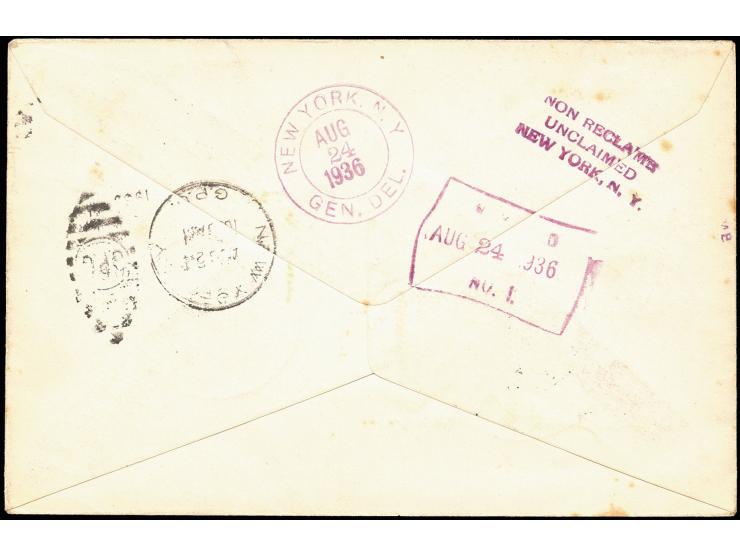 Nordatlantik: Luftpost-Drucksachenumschlag mit Sonderstempel "BERLIN K.d.F-STADT 16.8.36" mit Leitvermerk "ab Köln mit Flugze