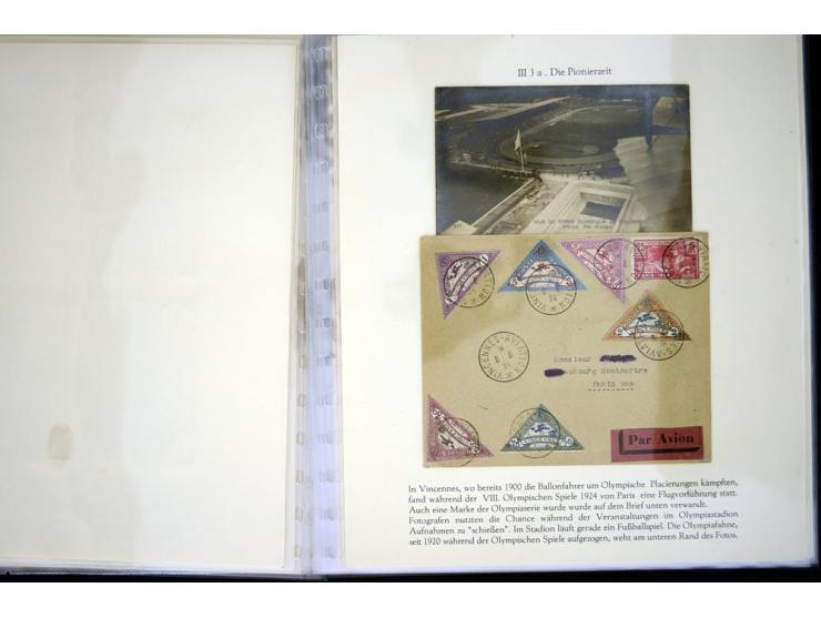 1900/1975 (ca.), "Die Luft über den Olympiastadien", Teil der Ausstellungs-Sammlung mit über 40 Briefen, Karten, Ganzsachen u