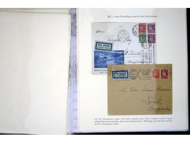 1900/1975 (ca.), "Die Luft über den Olympiastadien", Teil der Ausstellungs-Sammlung mit über 40 Briefen, Karten, Ganzsachen u