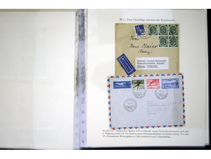 1900/1975 (ca.), "Die Luft über den Olympiastadien", Teil der Ausstellungs-Sammlung mit über 40 Briefen, Karten, Ganzsachen u