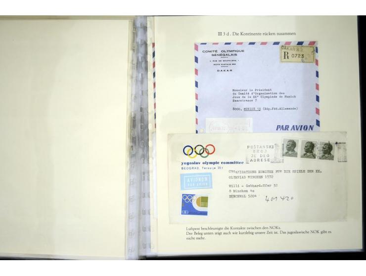 1900/1975 (ca.), "Die Luft über den Olympiastadien", Teil der Ausstellungs-Sammlung mit über 40 Briefen, Karten, Ganzsachen u
