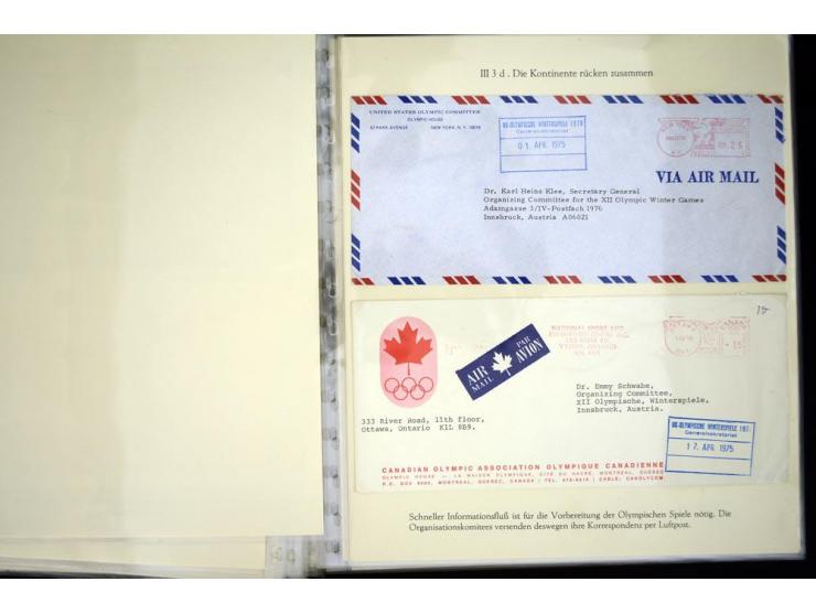 1900/1975 (ca.), "Die Luft über den Olympiastadien", Teil der Ausstellungs-Sammlung mit über 40 Briefen, Karten, Ganzsachen u