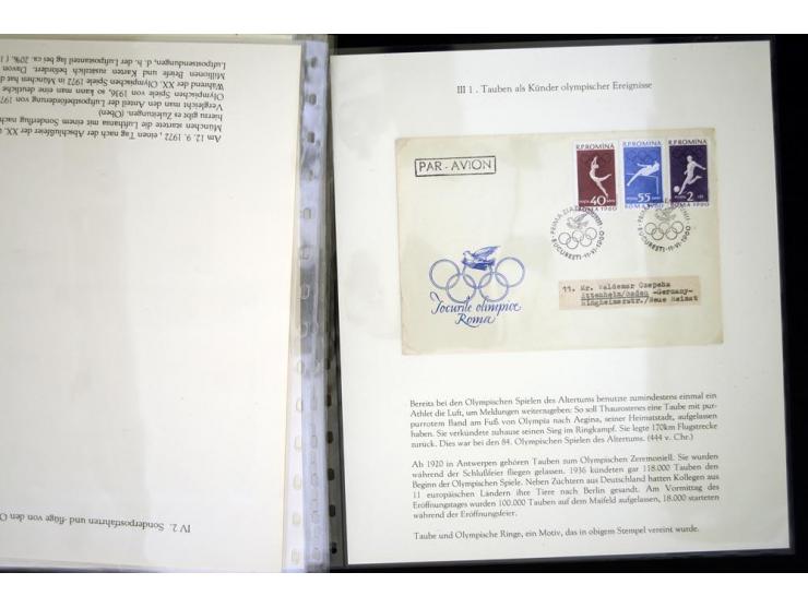 1900/1975 (ca.), "Die Luft über den Olympiastadien", Teil der Ausstellungs-Sammlung mit über 40 Briefen, Karten, Ganzsachen u