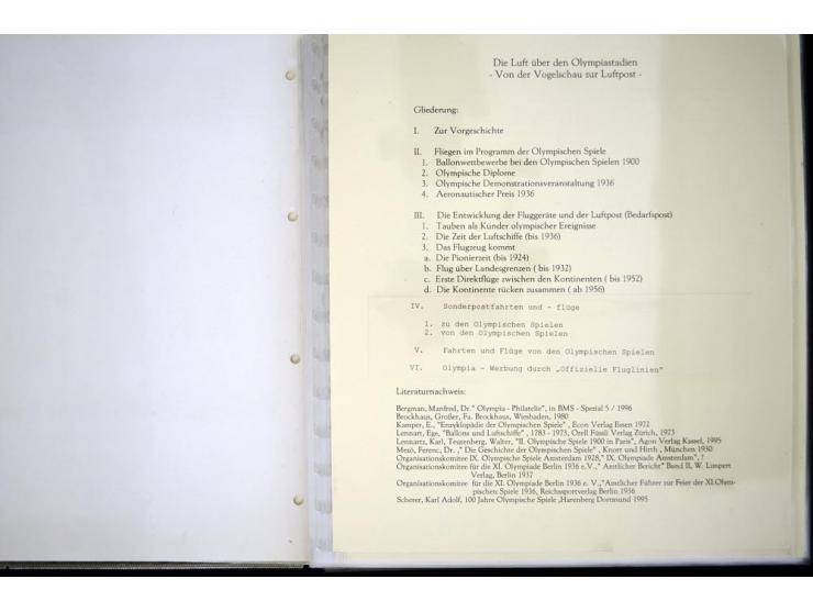 1900/1975 (ca.), "Die Luft über den Olympiastadien", Teil der Ausstellungs-Sammlung mit über 40 Briefen, Karten, Ganzsachen u