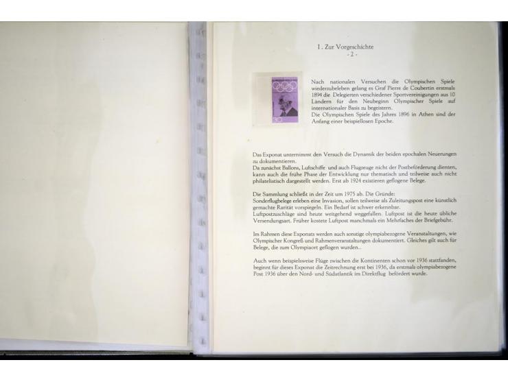 1900/1975 (ca.), "Die Luft über den Olympiastadien", Teil der Ausstellungs-Sammlung mit über 40 Briefen, Karten, Ganzsachen u