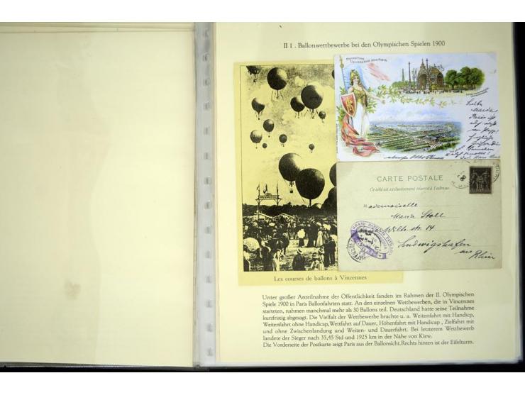 1900/1975 (ca.), "Die Luft über den Olympiastadien", Teil der Ausstellungs-Sammlung mit über 40 Briefen, Karten, Ganzsachen u