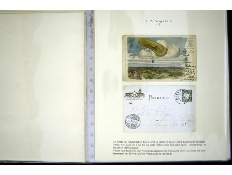 1900/1975 (ca.), "Die Luft über den Olympiastadien", Teil der Ausstellungs-Sammlung mit über 40 Briefen, Karten, Ganzsachen u
