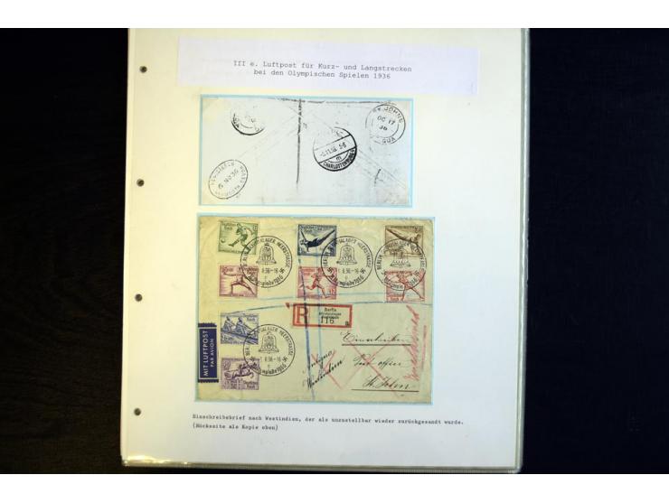 1936, Berlin und Garmisch Partenkirchen, Sammlung "Luftpost während der Olympischen Spiele" mit ca. 40 Briefen, Karten und Ga