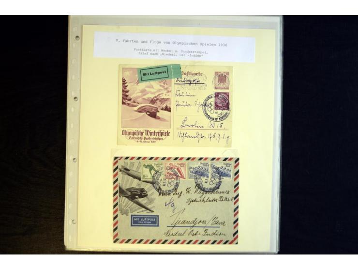 1936, Berlin und Garmisch Partenkirchen, Sammlung "Luftpost während der Olympischen Spiele" mit ca. 40 Briefen, Karten und Ga