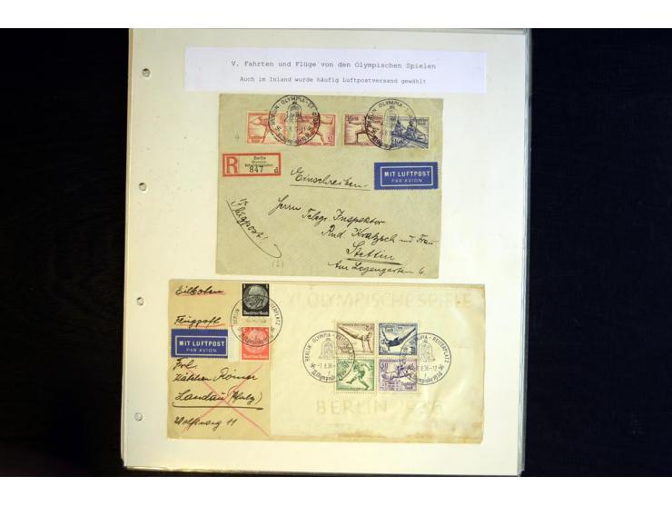 1936, Berlin und Garmisch Partenkirchen, Sammlung "Luftpost während der Olympischen Spiele" mit ca. 40 Briefen, Karten und Ga