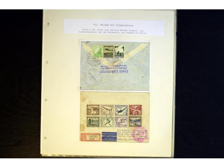 1936, Berlin und Garmisch Partenkirchen, Sammlung "Luftpost während der Olympischen Spiele" mit ca. 40 Briefen, Karten und Ga
