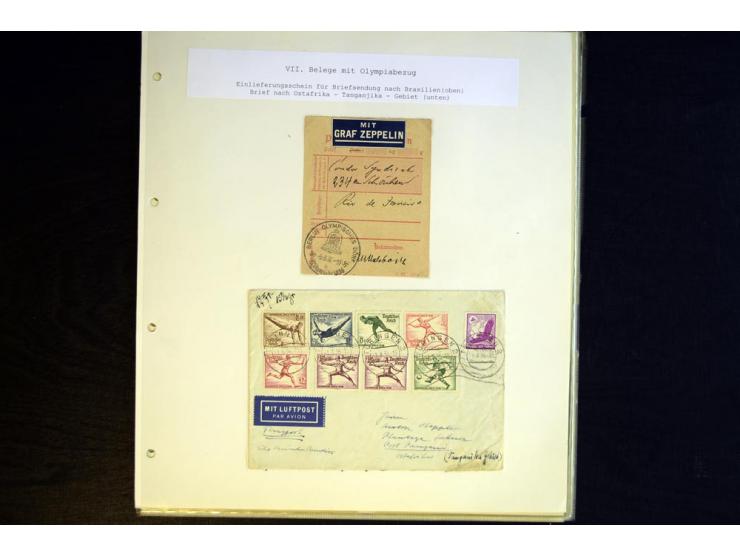 1936, Berlin und Garmisch Partenkirchen, Sammlung "Luftpost während der Olympischen Spiele" mit ca. 40 Briefen, Karten und Ga