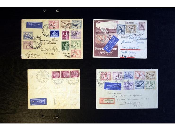 1936, Berlin und Garmisch Partenkirchen, Sammlung "Luftpost während der Olympischen Spiele" mit ca. 40 Briefen, Karten und Ga