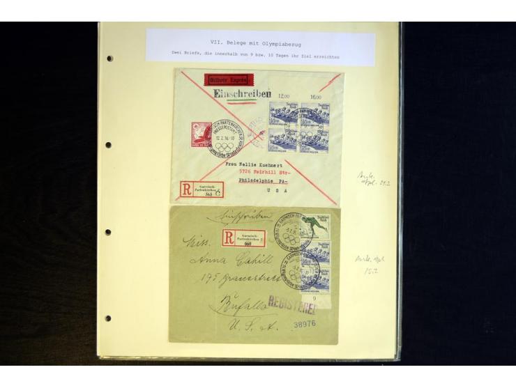 1936, Berlin und Garmisch Partenkirchen, Sammlung "Luftpost während der Olympischen Spiele" mit ca. 40 Briefen, Karten und Ga