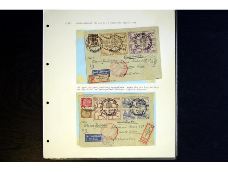 1936, Berlin und Garmisch Partenkirchen, Sammlung "Luftpost während der Olympischen Spiele" mit ca. 40 Briefen, Karten und Ga