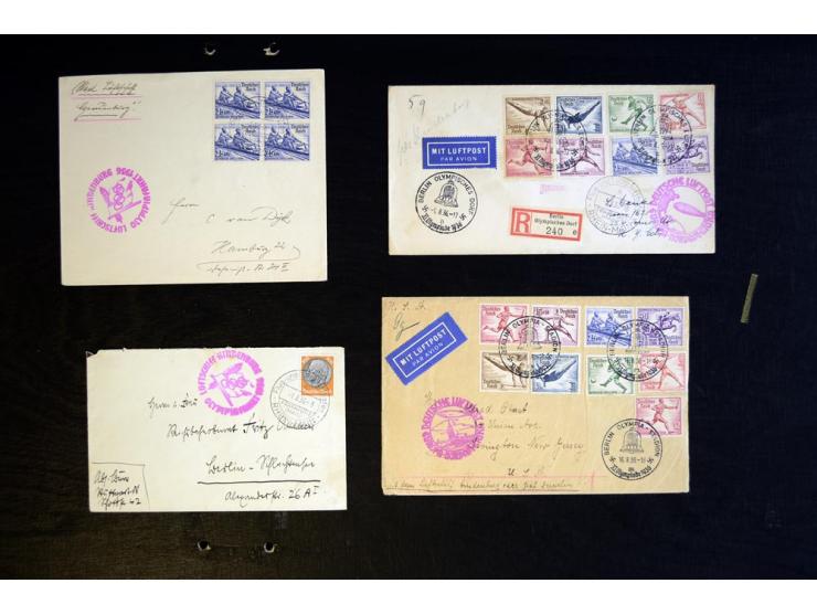 1936, Berlin und Garmisch Partenkirchen, Sammlung "Luftpost während der Olympischen Spiele" mit ca. 40 Briefen, Karten und Ga