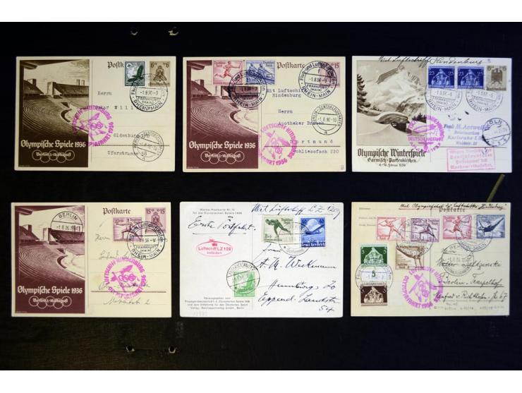 1936, Berlin und Garmisch Partenkirchen, Sammlung "Luftpost während der Olympischen Spiele" mit ca. 40 Briefen, Karten und Ga