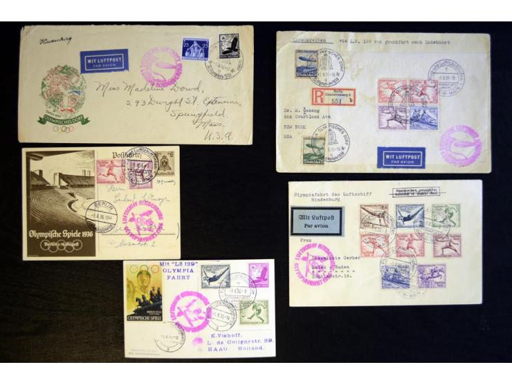 1936, Berlin und Garmisch Partenkirchen, Sammlung "Luftpost während der Olympischen Spiele" mit ca. 40 Briefen, Karten und Ga