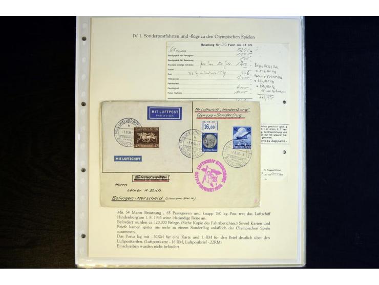 1936, Berlin und Garmisch Partenkirchen, Sammlung "Luftpost während der Olympischen Spiele" mit ca. 40 Briefen, Karten und Ga